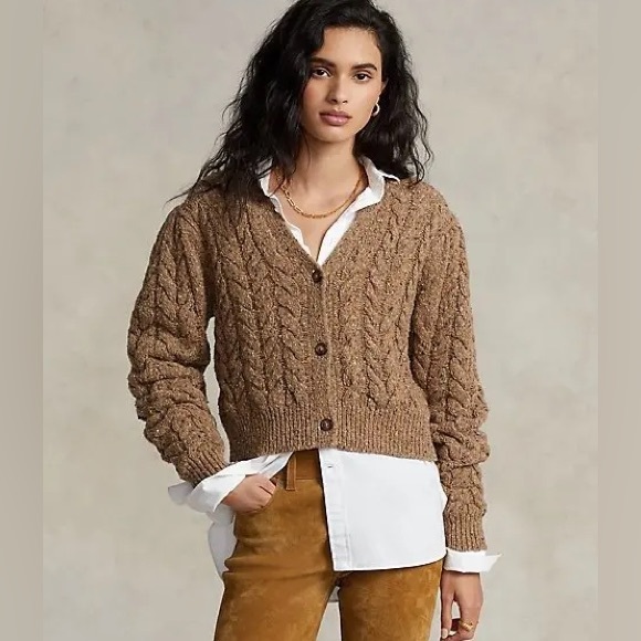 Polo Ralph Lauren Sweaters - Polo Ralph Lauren Cable Wool-Blend Puffed-Sleeve Cardigan